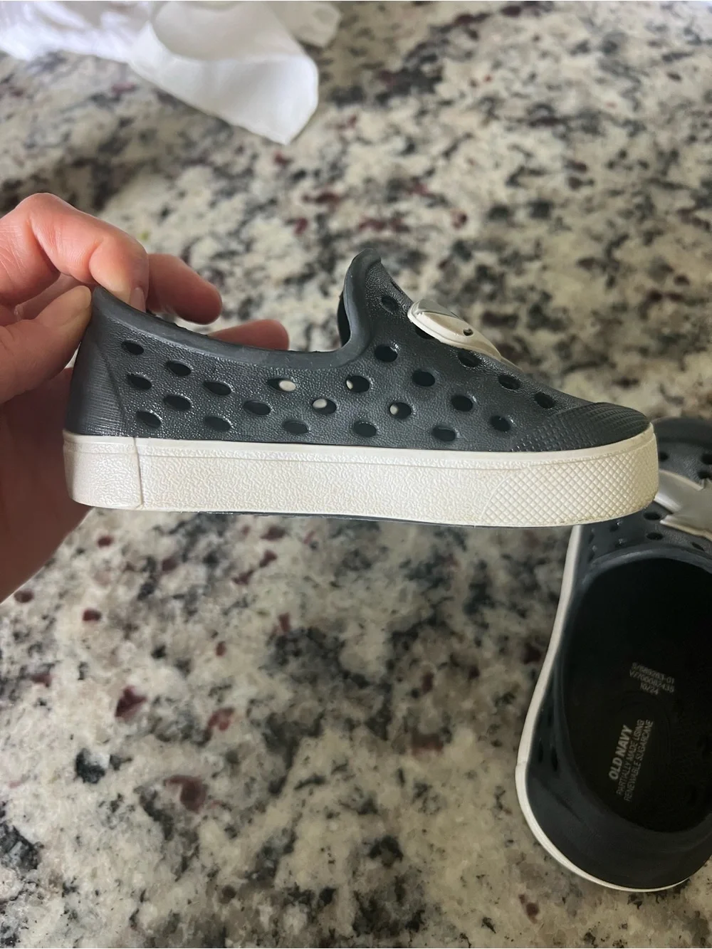 Old Navy Black Kids Shark Slip-On Water Shoes with White Accents